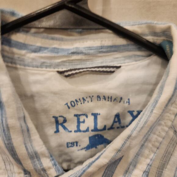 Tommy Bahama Relax Shirt Large 100% Linen Striped Button Up Mens MSRP $89‎ - Picture 2 of 2